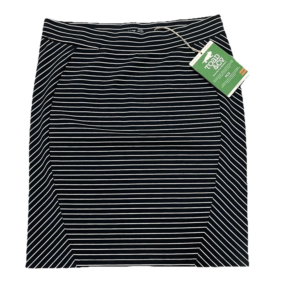 NWT & Toad Co Women’s Skirt Size L Transita 21 Black Stripe Pull On Stretch